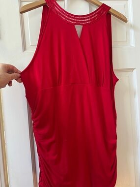 White House | Black Market Sleeveless Red Knit Dress with Decorative Neckline